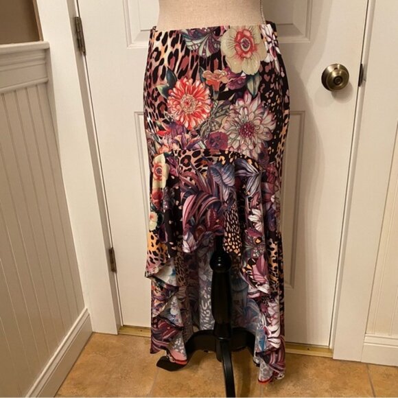 VENUS SKIRT HIGH LOW MINI MAXI PURPLE BLACK WHITE FLORAL ANIMAL PRINT SIZE M - Picture 1 of 8